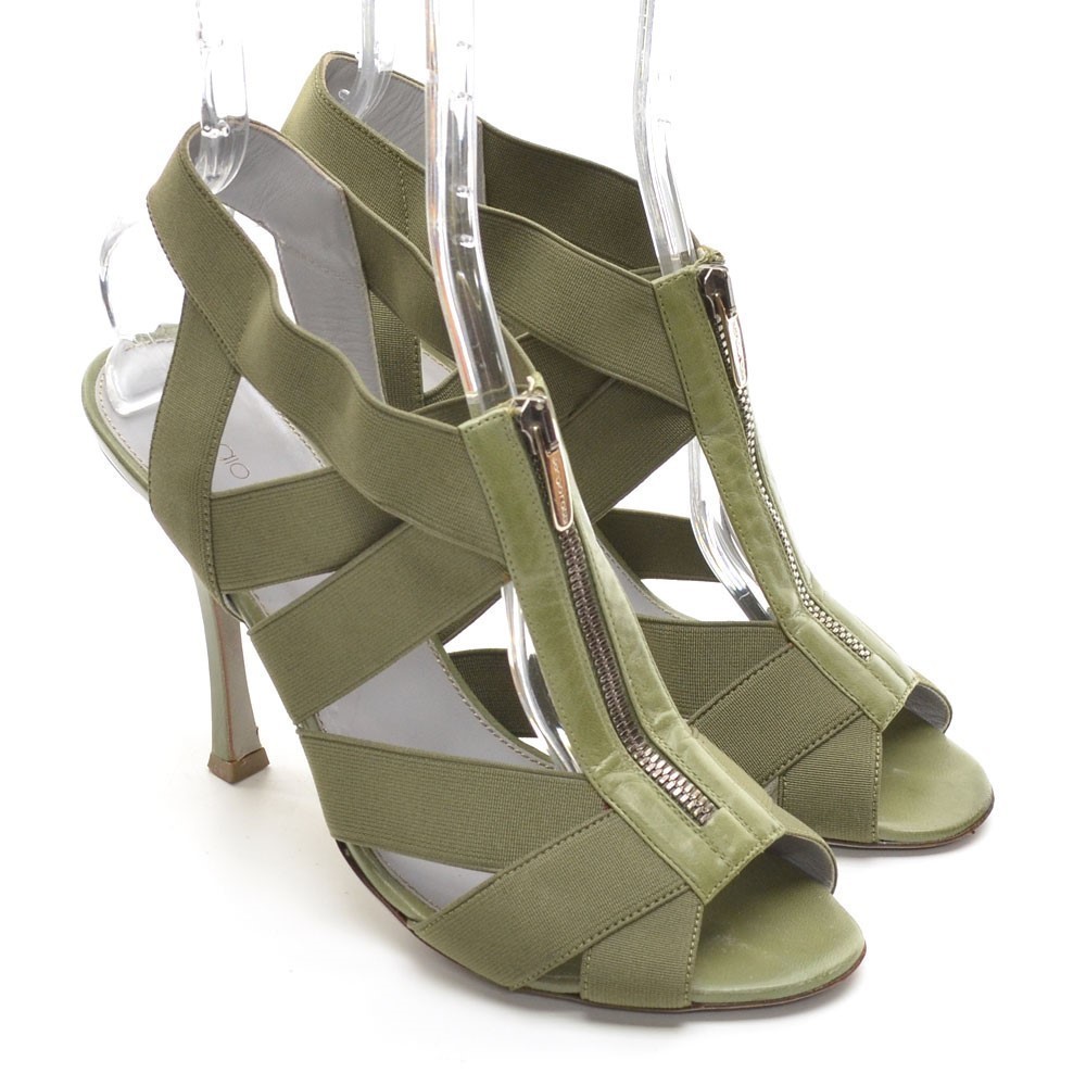 Sergio Rossi Green Elastic Top Zip Caged High Heels 40